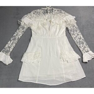 For Love & Lemons Dress Women Large White Rosebud Lace Fairy Romantic Sexy Bride